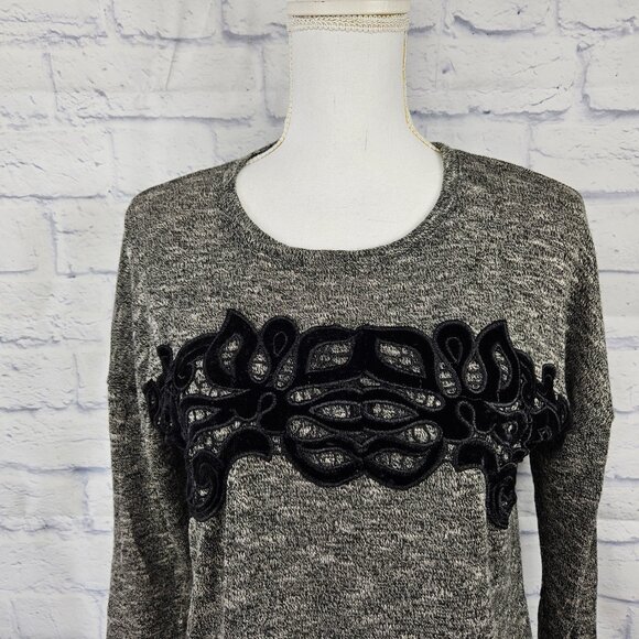 NWT Maurices Sz S Marled Black Velvet Lace 3/4 Sleeve Lightweight Knit Tunic Top - Picture 2 of 10